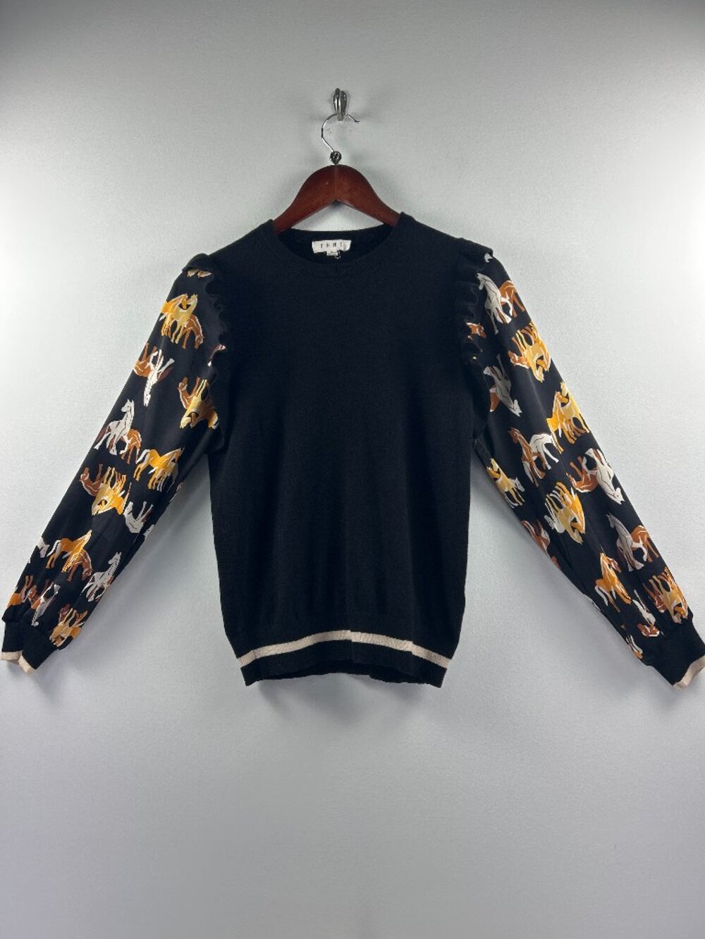 THML Black Horse Print Sleeve Sweater Knit Top Size S